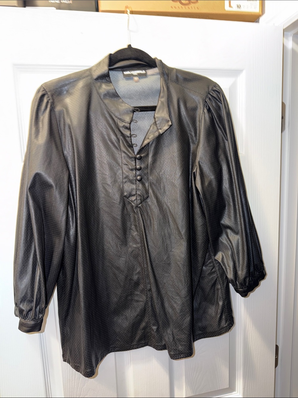 Karl Lagerfeld Black Faux Leather Button-Up Shirt Jacket